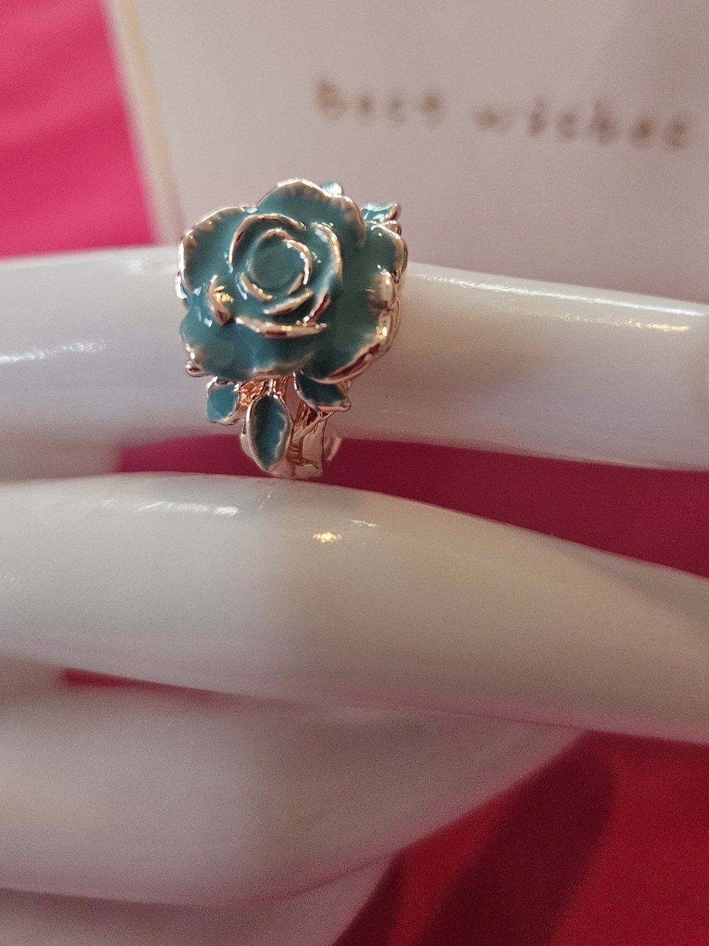 Floral Rose Enamel Ring in Teal